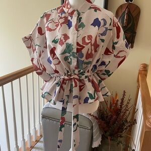 Floral Patterned Blouse with Cinched Waist